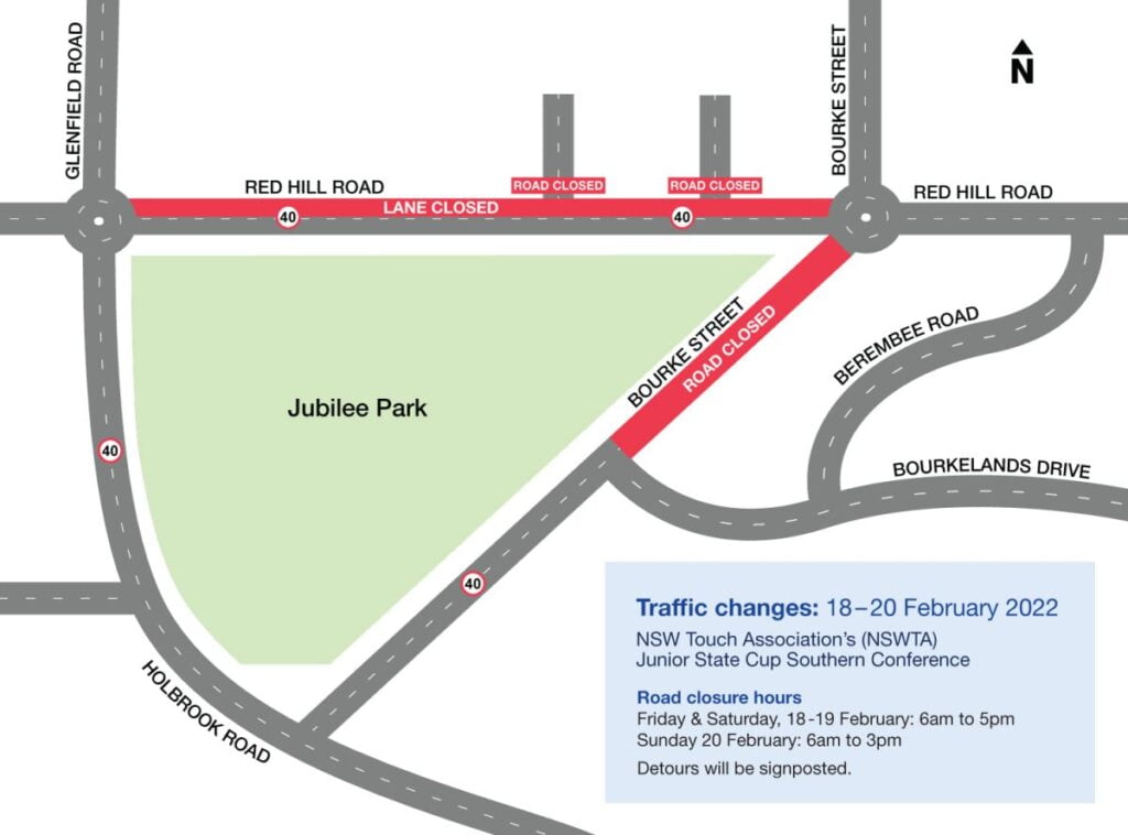 Traffic Changes For Touch Football Titles At Jubilee Park – Friday 18 & Saturday 19 Of February